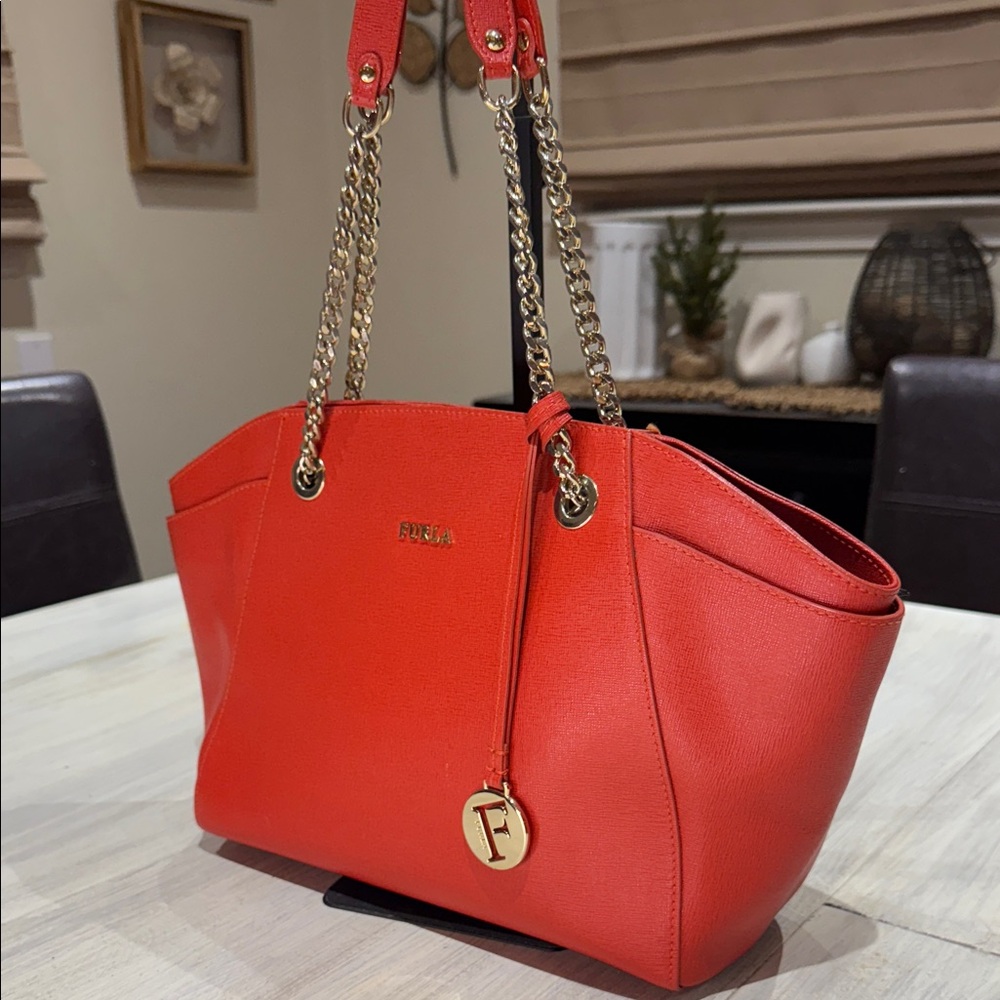 Furla Vibrant Red Tote with Gold Accents-NWOT Condition